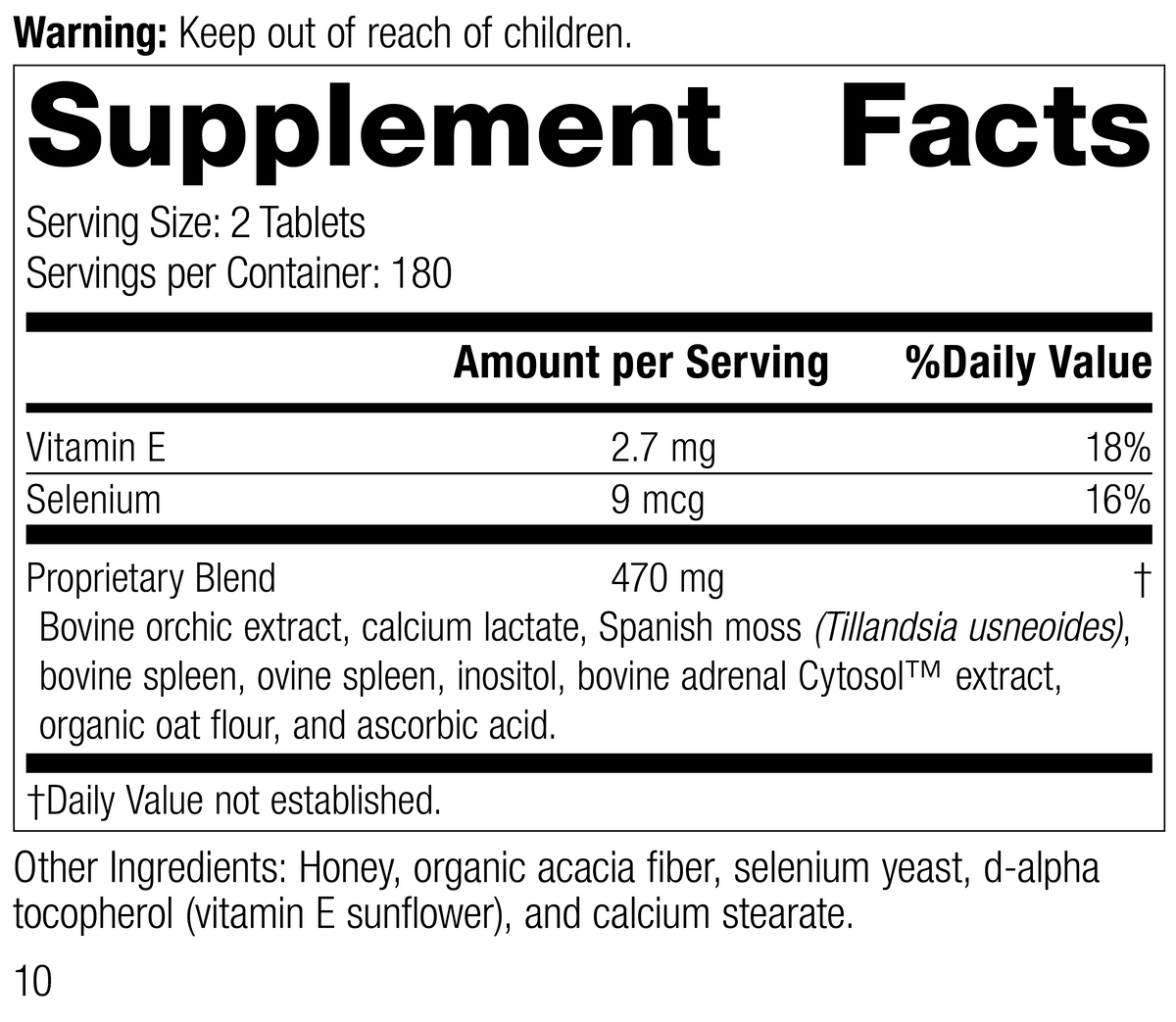 Cataplex® E2, 360 Tablets, Rev 09 Supplement Facts