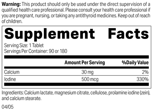 Prolamine Iodine, 180 Tablets, Rev 03 Supplement Facts