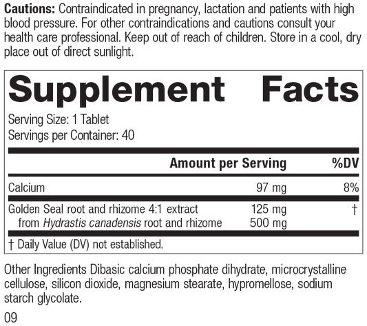Golden Seal 500mg, 40 Tablets, Rev 07 Supplement Facts