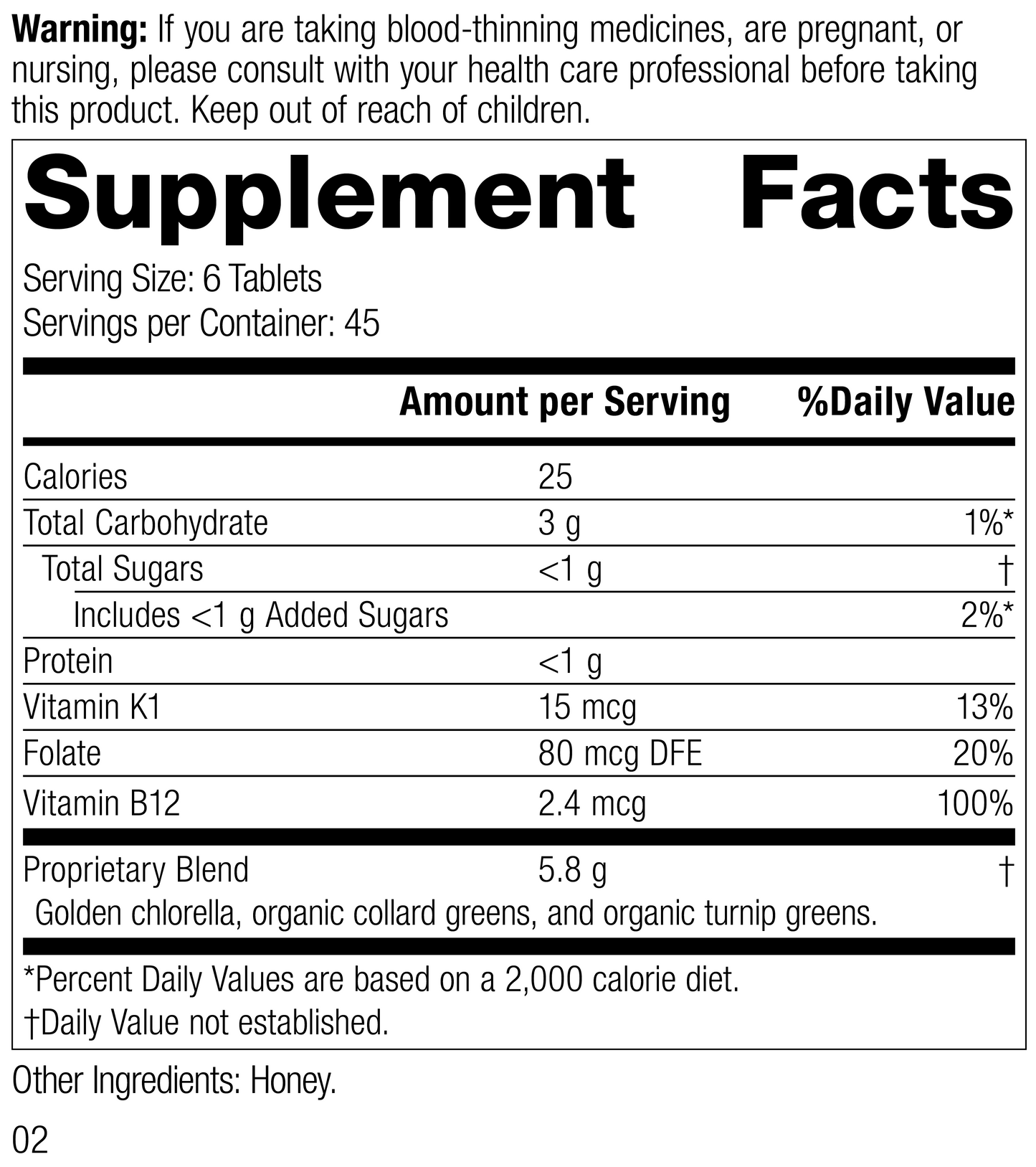 Nutrition label for Whole Food Folate