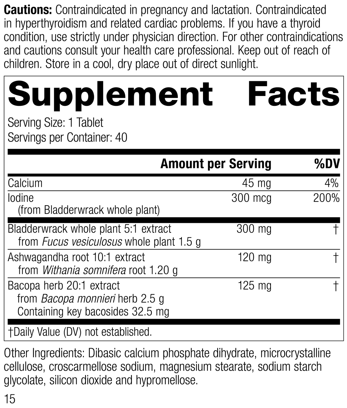 Thyroid Complex, 40 Tablets, Rev 12 Supplement Facts